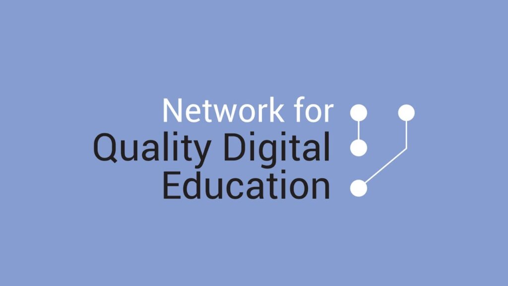 Network for Quality Digital Education logo on periwinkle background